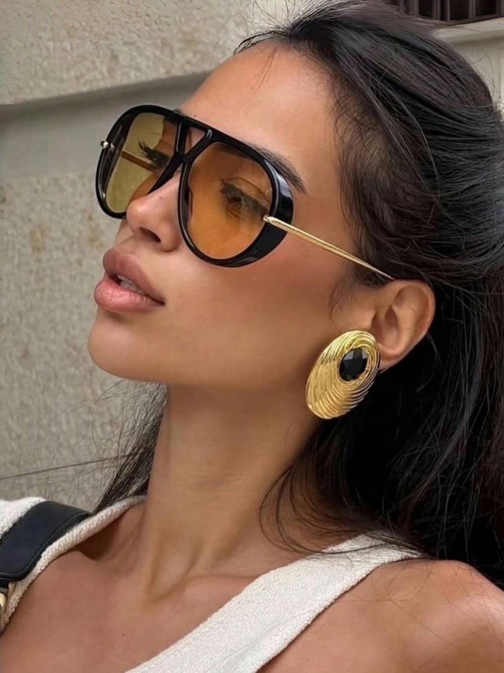 Bottega Veneta BV1274S 003 Drop Aviator Sunglasses in Black/Yellow/Gold